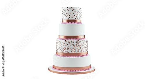 Elegant Five-Tiered Wedding Cake with Rose Gold Confetti