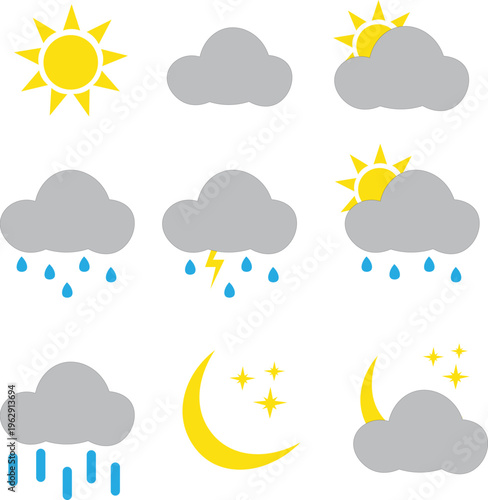 Weather forecast icons set.
