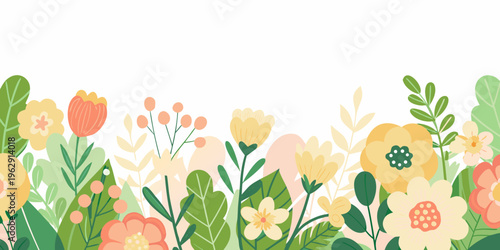 A colorful stylized floral arrangement along a white background border