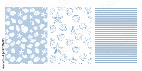 A collection of pale blue and white seaside themed patterns