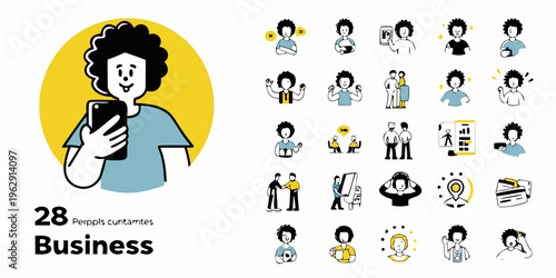 Diverse character set with multiple poses expressions and business elements