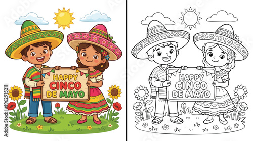 Cinco De Mayo Happy Kids Coloring Page