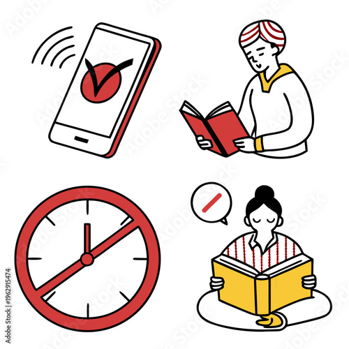 People reading books and checking phone