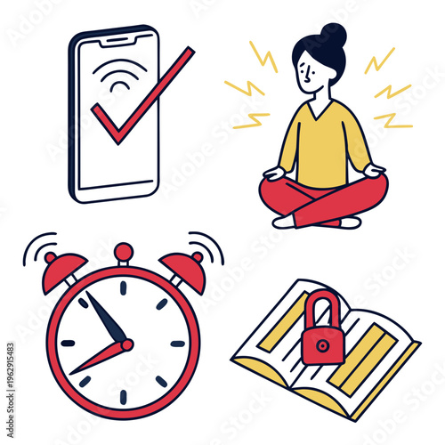 A set of icons for mindfulness and productivity