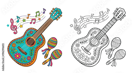 Cinco De Mayo Coloring Page with Musical Instruments