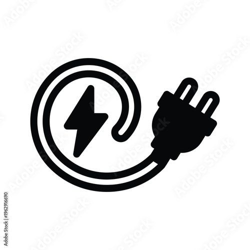 spiral electricity cable plug with electricity solid icon vector design good for web or mobile app