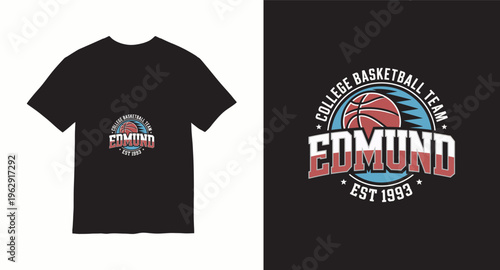 Edmund college basketball team logo design, retro style with basketball.