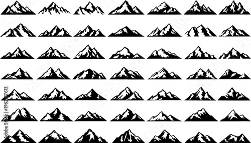 Minimalist Mountain Vector Set Isolated on White Background
