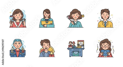Daily life activities set, cooking, cleaning, relaxing, simple flat vector, white background