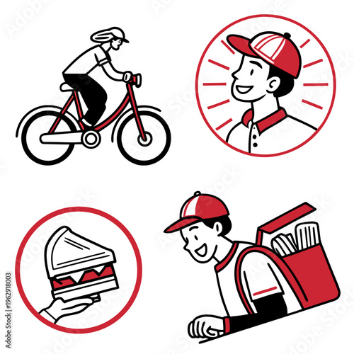 Food delivery service with cyclist and worker
