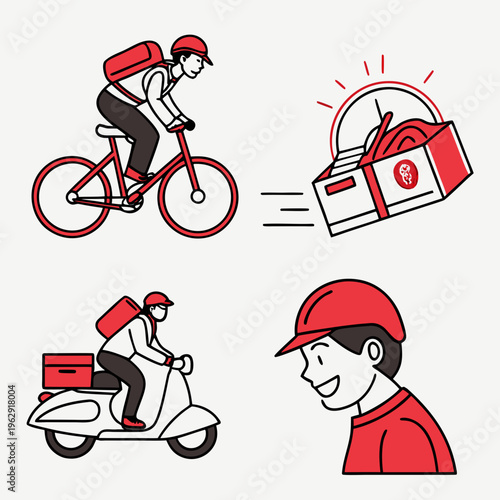 Food delivery workers on bike and scooter