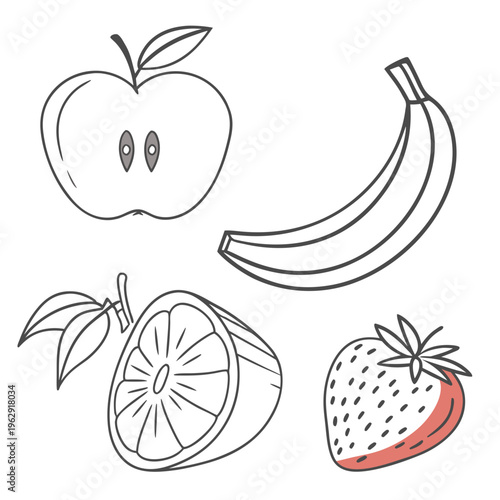 A set of fruit icons with outlines