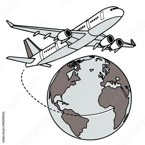 Airplane flying around the world