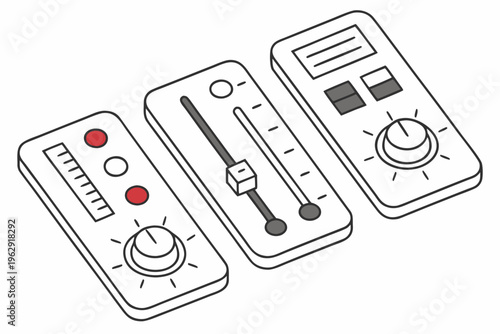 Three control panels with dials and buttons