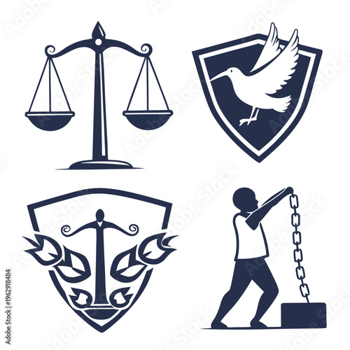 Law and justice symbols with scales and dove