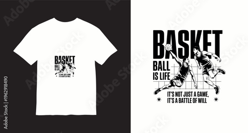 Basketball is life t-shirt design with players in action vector illustration