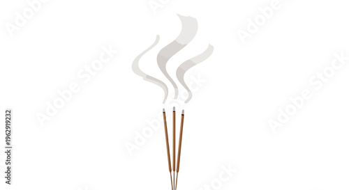 Buddha Purnima celebration with burning incense sticks on a plain white background, emitting gentle smoke.