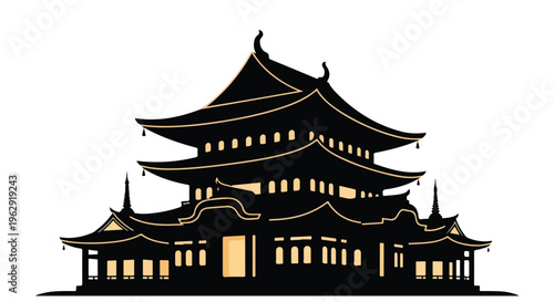 Buddha Purnima celebration depicted through a serene Asian temple silhouette at dusk with warm golden lighting, set against a clean white background.