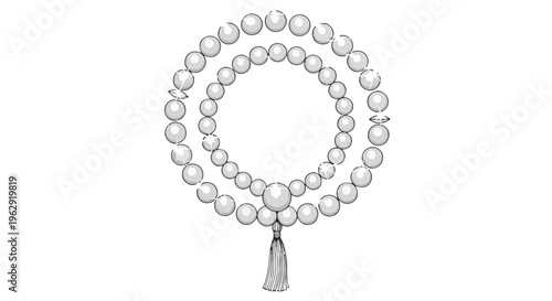Buddha Purnima themed prayer beads with tassel on a white background, symbolizing spiritual growth and meditation.