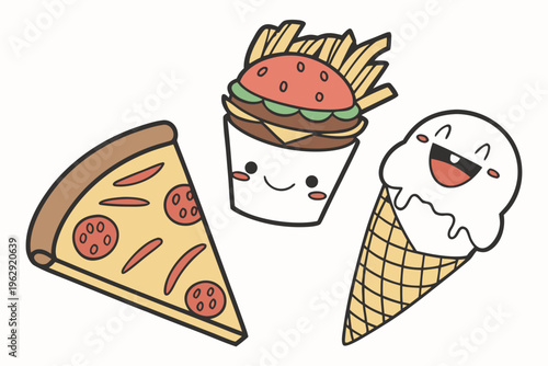 Cartoon fast food characters smiling