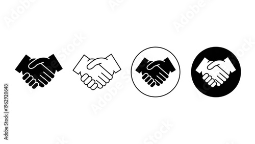 Four distinct handshake icons showcasing various styles and backgrounds for visual representation Vector