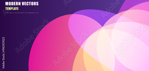 Abstract geometric vector background with overlapping circles, vibrant pink and purple gradient spheres on dark backdrop, modern aesthetic template for digital marketing and web banners