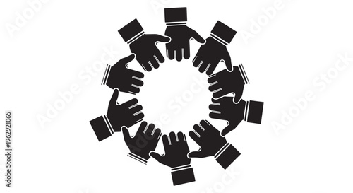 Inclusive vector graphic illustration of hands forming a circle, symbolizing community and unity.