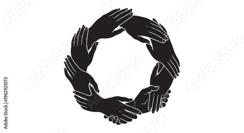 Minimalist vector illustration of multiple hands representing unity and partnership