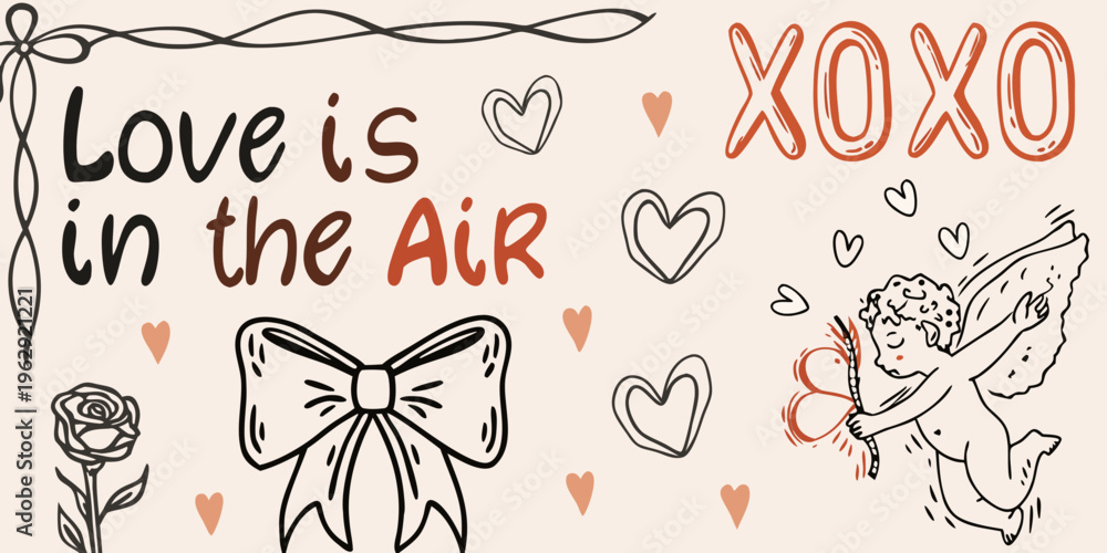 Naklejka premium A whimsical illustration featuring love themed doodles and handwritten text