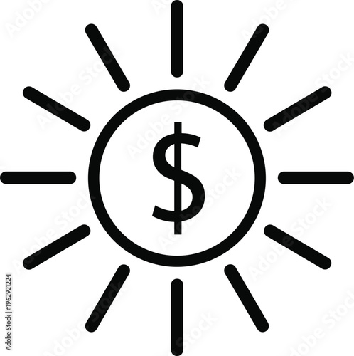 Sun and Dollar Symbol Icon Representing Wealth and Prosperity