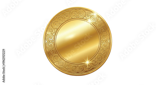 Gold colored vintage style coin with intricate decorative border