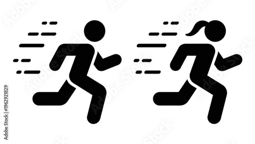 Two dynamic runners depicted with speed lines indicating motion and determination during a race or exercise session Vector