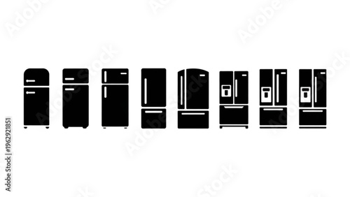 A diverse collection of refrigerator designs showcasing various styles and configurations for modern kitchens Vector