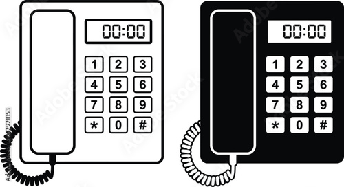 Two landline phones side by side with display and keypad