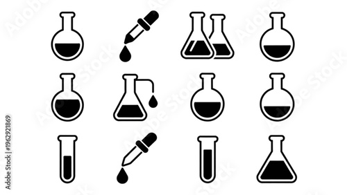 Various laboratory glassware and tools used for chemical experiments and liquid handling procedures Vector