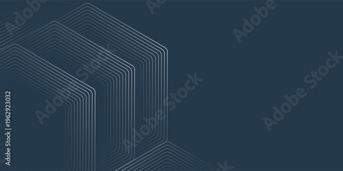 A dark blue background with a modern, square style. This background features minimalist white curved lines.