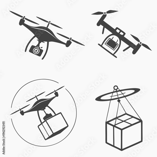 Drone icons with various cargo