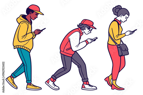 People walking and looking at their smartphones
