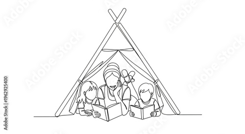 Family in tent playing with boxes kids and parent having fun together in camping shelter