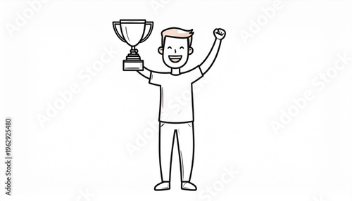 Happy Person Celebrating Victory with Trophy Award