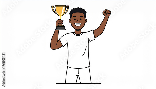 Man holding a trophy celebrating victory