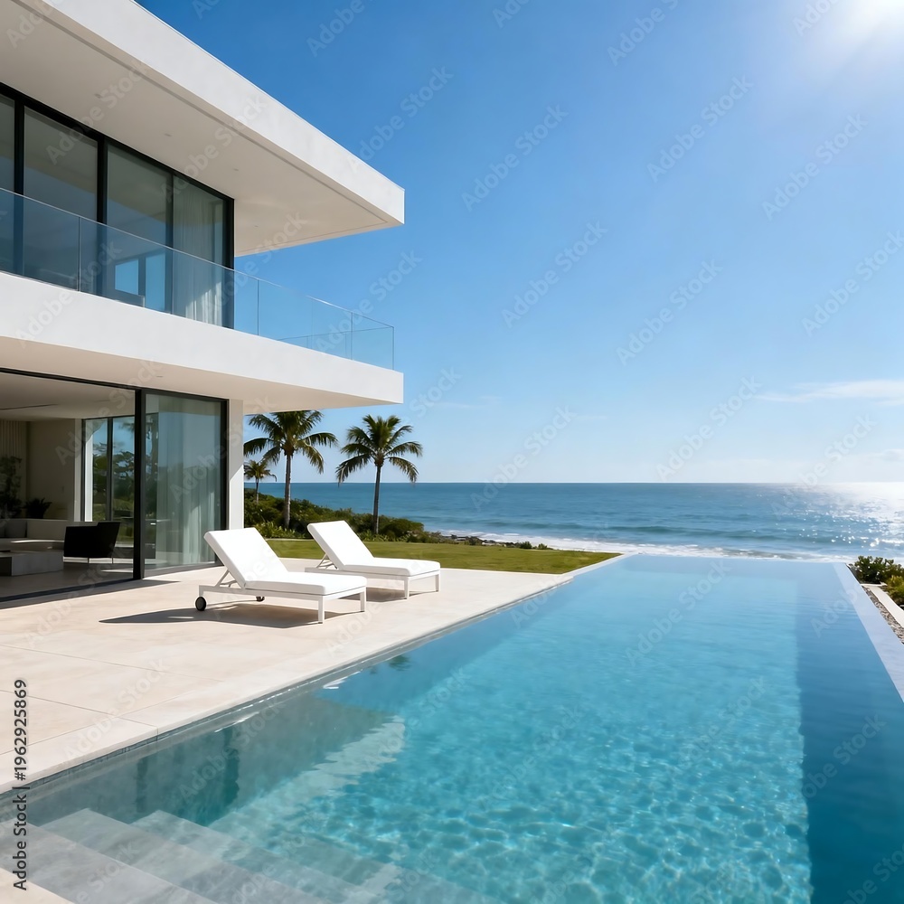 Fototapeta premium Modern Oceanfront Villa with Infinity Pool