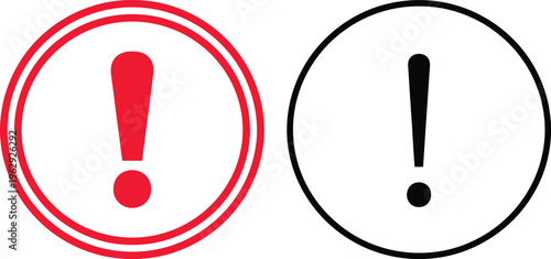 Exclamation mark symbols in red and black oval shapes