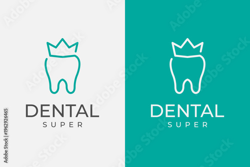 Dental tooth logo design with a crown symbol represents premium dental care in a modern setup