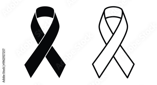 Two ribbon awareness symbols in contrasting black and white tones