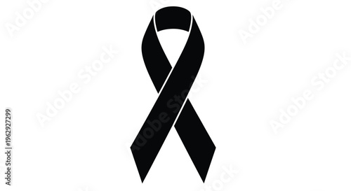 A simple black ribbon awareness symbol against a stark white background