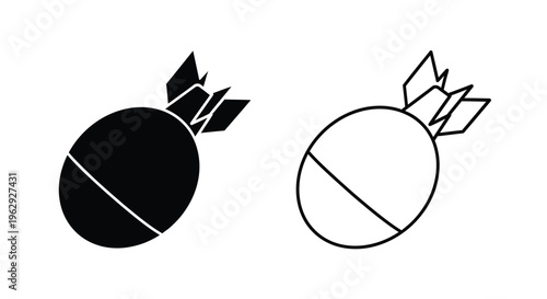Two stylized grenade icons one solid black one outlined white