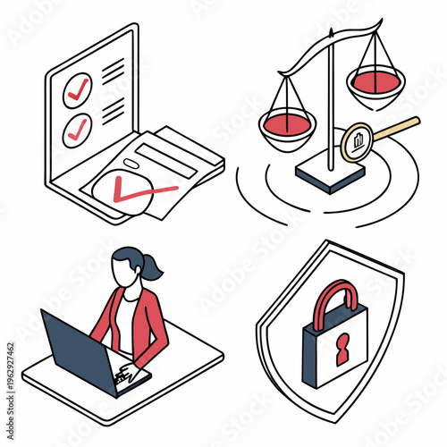 Law and technology concept with various icons