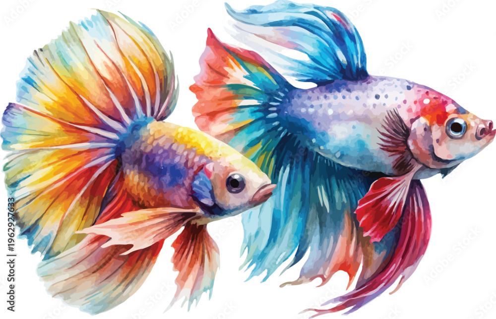 Fototapeta premium Watercolor Colorful Betta Fish Clipart, Aquarium Fish Illustration, Isolated on White