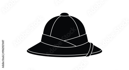 A minimalist black and white illustration of a pith helmet